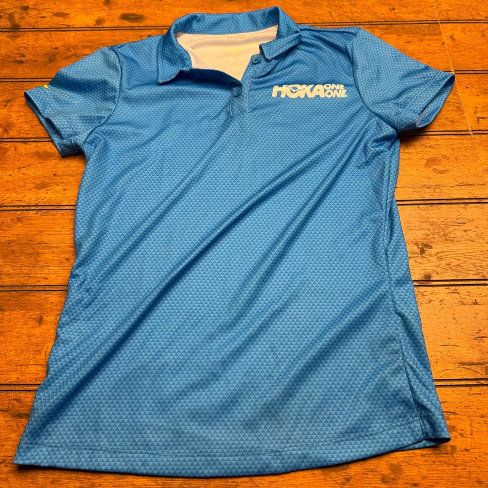 Hoka‎ One One Womens Blue Athletic Golf Polo Shirt Short Sleeve Size S P